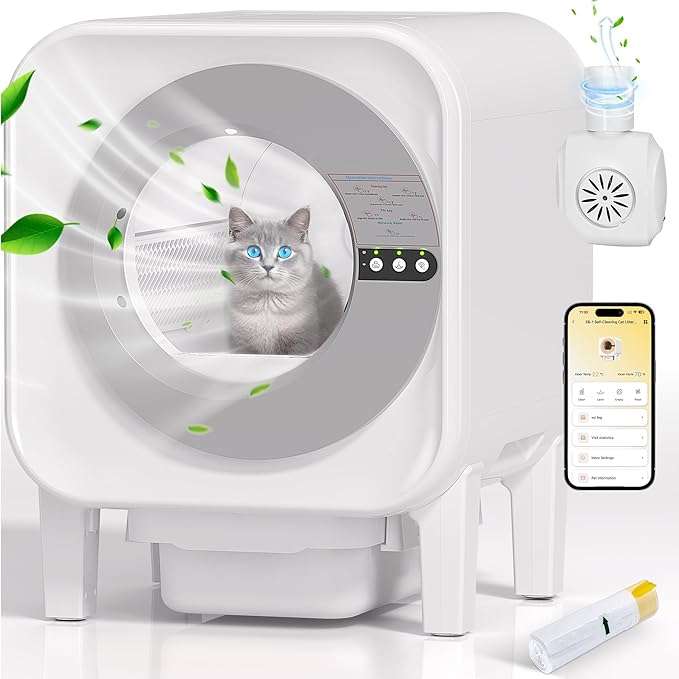 MICDAY Self Cleaning Litter Box, Automatic Litter Box Self Cleaning with APP Control Dynamic Monitoring,75L Litter Robot Dual Sensor Safety Protection, Odor Control System