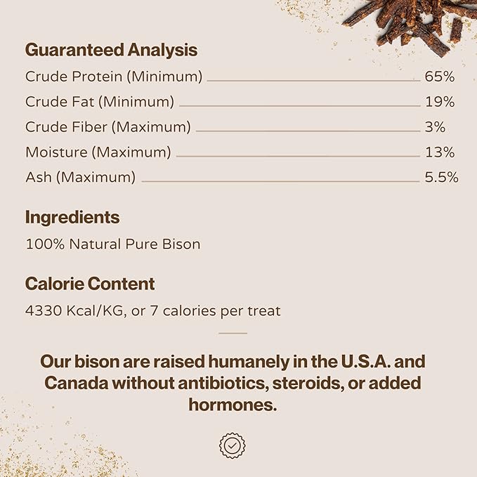 Bison Bits: Pure Bison Dog Treats - All Natural, Vet Approved, Limited Ingredient, Grain Free, Healthy & Nutritious Dog Treats (8oz)