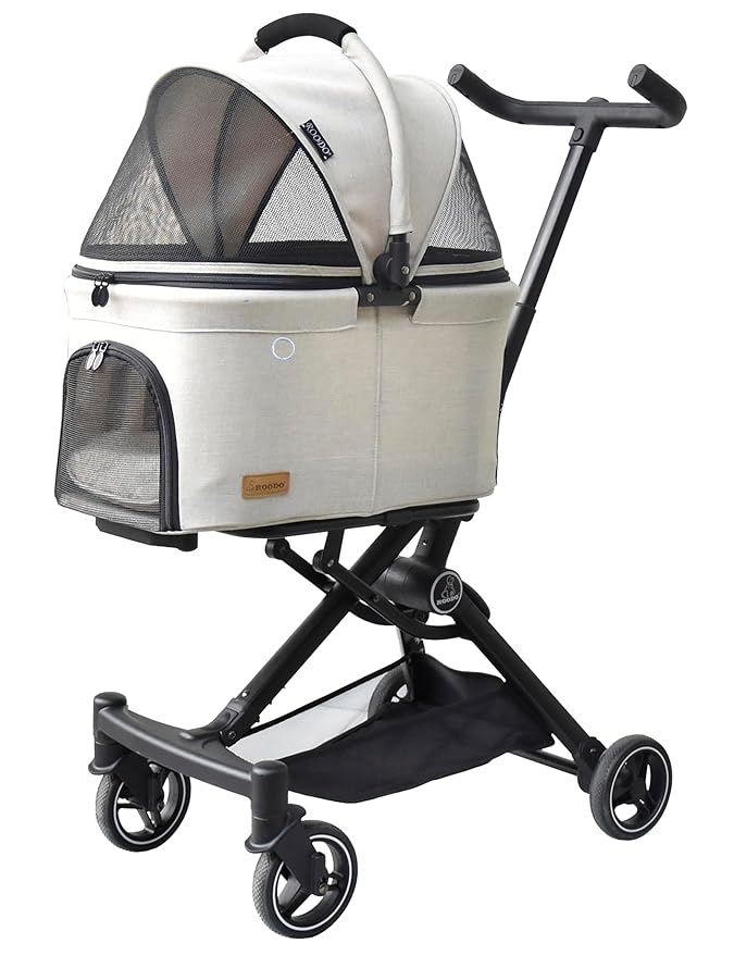 ROODO 2026 Upgraded Version 3 in 1 Dog Cat Stroller With Detachable Carrier&Car Seat Lightweight Folding Portable All Terrain Pet Travel System Puppy Kitty Doggie Bunny Stroller for 30lbs(Light Khaki)