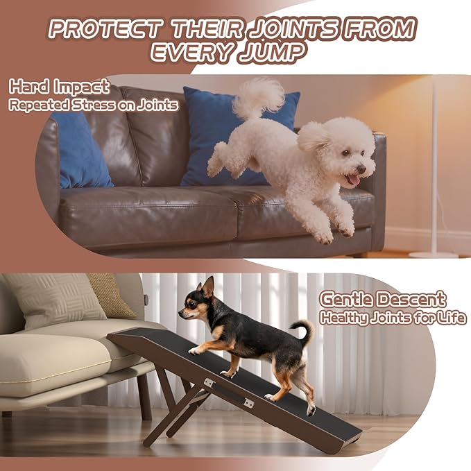 Dog Ramp for Couch, Dog Bed Ramp for Small Dogs, 4-Level Adjustable (8.6"-20.9") Foldable Pet Ramp, Wide Non-Slip EVA Surface with Glow Strips, Solid Birchwood 200Lbs