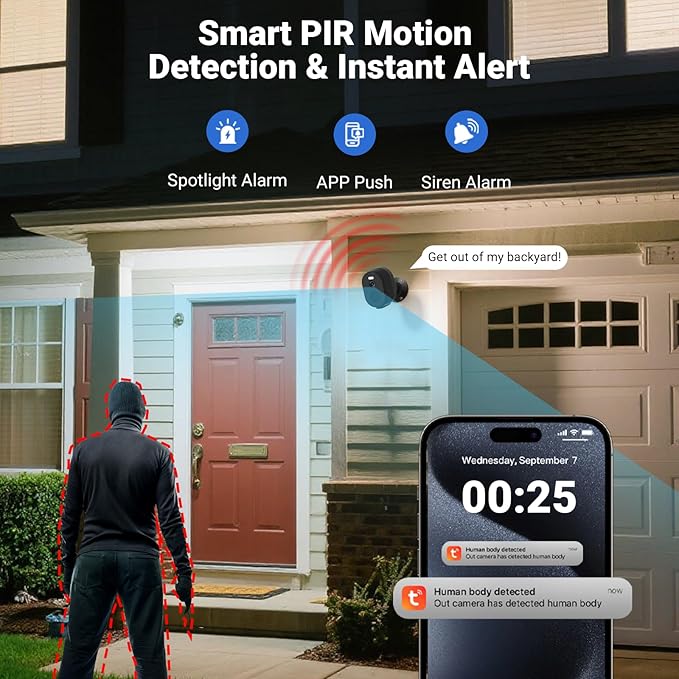 Rraycom 2Pack 5G&2.4G Security Cameras Wireless Outdoor - 2K Tuya Smart Camera for Home Security with AI Motion Detection, Spotlight, Color Night Vision,2-Way Audio, Waterproof, SD/Cloud,Works w/Alexa