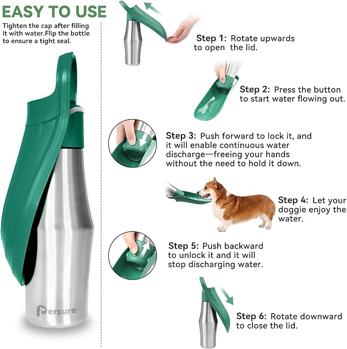 27 OZ Dog Water Bottle Portable Stainless Steel Convenient Pet Water Dispenser, Leak Proof Puppy Travel Water Bowl for Dog Outdoor Walking, Hiking, Perfect Size for All Dog Breeds, Sage Green