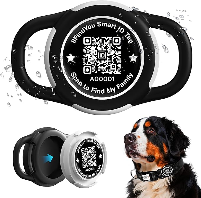 Waterproof AirTag Dog Collar Holder for Apple Tracker QR Code Case Black