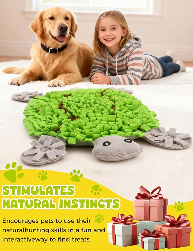 Snuffle Mat for Dogs, Turtle Design 28.8''×22.8 ''Inch Large Snuffle Mat for Dogs, Slow Feeder Dog Food Mat, Mental Stimulation Enrichment Puzzle Feeder Dog Toy for Anxiety Relief (Green)