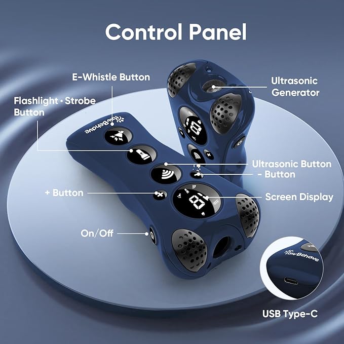 Ultrasonic Dog Bark Deterrent Device β10-Level Adjustable Anti Barking Trainer with Flashlight, Strobe, E-Clicker(18 Whistle Sounds)βNo Shock, Collar-Free Dog Behavior Correction Devices