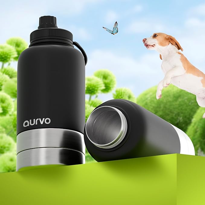 32oz Dog Water Bottle with Bowls - Leakproof Insulated Stainless Steel, Portable Travel Bottle for Hiking, Camping, Outdoor Use
