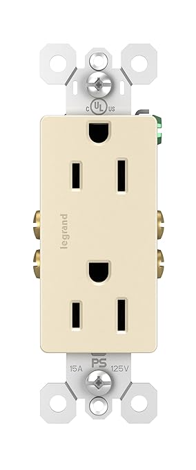 Legrand Radiant 885LACC14 15 Amp Decorator Duplex Outlet, Side Wire or Push Wire, Light Almond (1 Count)