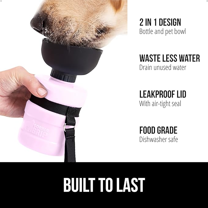 GORILLA GRIP Dog Water Bottle, Portable Water Bowl Dispenser for Dogs, 20 oz Leak Proof Pet Travel Squeeze Bottles, Food Grade Silicone, to Go Puppy Essentials, Hiking Camping Trip Accessories, Pink