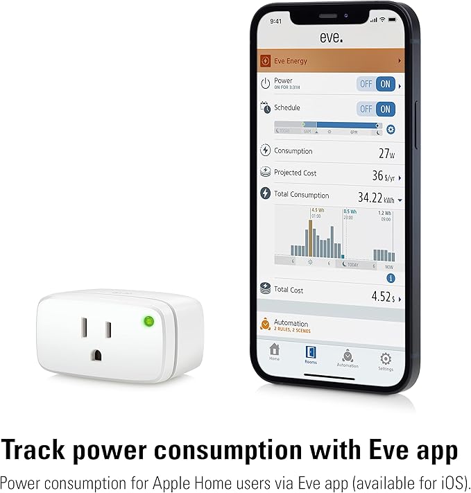 Eve Energy (Matter) - Smart Plug, App and Voice Control, 100% Privacy, Matter Over Thread, Works with Apple Home, Alexa, Google Home, SmartThings