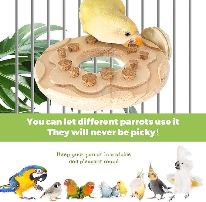 Wooden Bird Chew Toy, Parrot Biting Toys, Foraging Training, Relieve Boredom & Anxiety, Bird Cage Accessories, for Small Parakeets, Conures, Macaws, Budgies, Finches, TTQ N