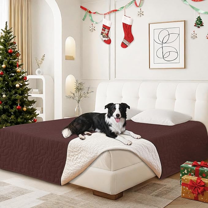 Waterproof Dog Bed Cover, Non-Slip Dog Blanket for Couch, Couch Covers for Dogs Washable, Pet Blanket for Furniture, Pet Bed Mat for Sofa, Car, Couch Protector (52x82 Inch, Coffee)
