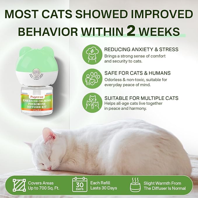 Cat Calming Diffuser with 3 Timing Functions, 6-in-1 Cat Pheromones Calming Diffuser Kit, 120-Day Anxiety Relief, Stress Reduction & Relaxation for All Cats (2 Diffusers + 4 Refills)