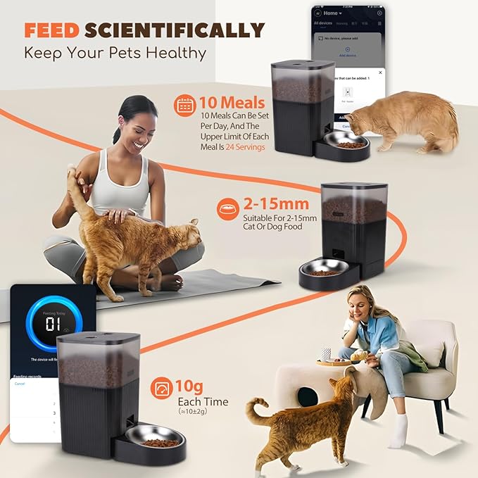 Nobleza Automatic Cat Feeder, WiFi 4.2qt Large Container Automatic Dog Feeder Dispenser with Slow Feeding Sensor, Easy Setup with Dual Power Safety Material Cat Food Dispenser