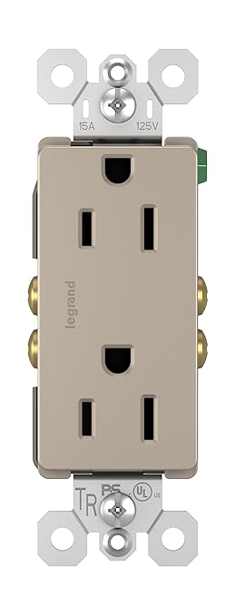 Legrand radiant 885TRNICC12 15 Amp Tamper Resistant Decorator Duplex Outlet, Side Wire or Push Wire, Nickel (1 Count)
