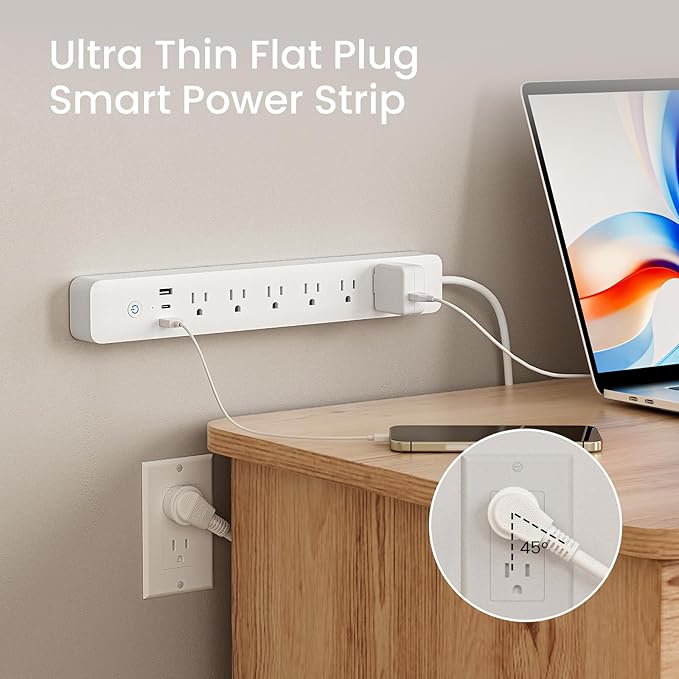 GHome Smart Plug Power Strip, 3 USB (30W Fast Charging) and 6 Individually Controlled Outlets, WiFi Surge Protector Works with Alexa & Google Home, Energy Monitor, 7.18 ft Mountable Flat Plug, 2A1C