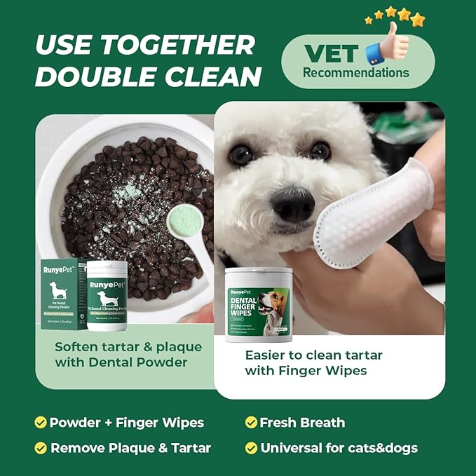 Pet Dental Finger Wipes for Dogs & Cats – Rinse-Free Oral Care, Helps Reduce Plaque & Tartar, Freshens Breath, Disposable Finger Wraps for Gentle Gum Cleaning, 50 Count