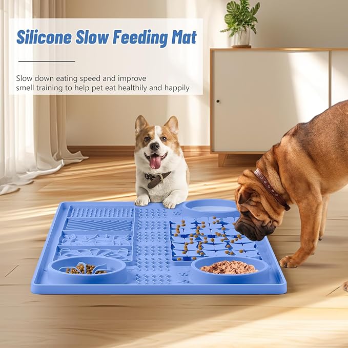 Large Silicone Snuffle Mat, 32"x 20" Dog Lick Mat with Suction Cups, Slow Feeder for Small | Medium | Large | Multiple Dogs Slow Eating, Boredom Reducer (Blue)