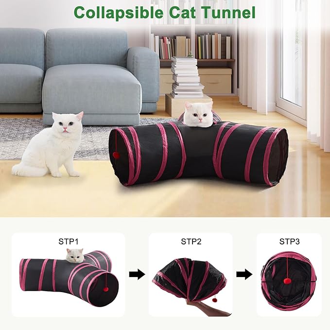 Cat Tunnels for Indoor Cats 3 Way Play Toy Kitty Tunnel Peek Hole Toy with Ball for Cat Tube Fun for Rabbits Kittens and Dogs