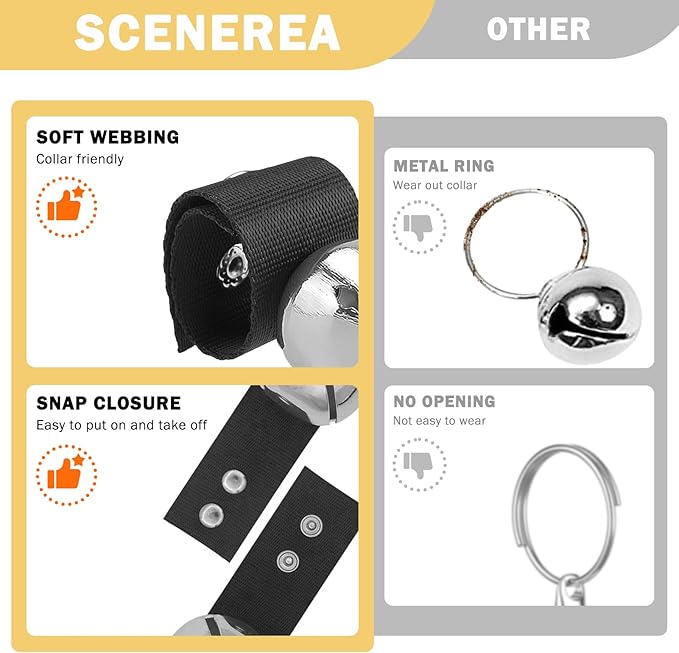 SCENEREAL Large Dog Collar Bell, 2 Pack Dog Bell for Collar, Noise Maker Extra Loud Anti-Theft Bell for Training, Hiking, Walking, Hunting, Pet Tracker, Save Birds & Wildlife, Silver x 2, L