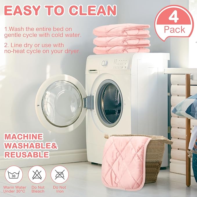 4 Pack Self Heating Cat Pad Self Warming Dog Mat Reflects Body Heat Extra Warm Thermal Pet Pad Washable Dog Cat Bed Crate Bed Mat Blanket (Pink,16 x 20 Inch)