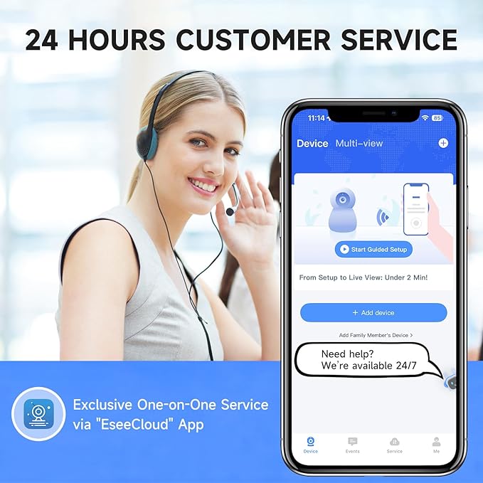 2K Baby Monitor with Phone App, 360° Pan-Tilt Indoor Camera for Home Security, AI Human/Pet Detection, Night Vision, 2-Way Talk, WiFi 2.4G/5G, SD/Cloud Storage, Compatible with Alexa