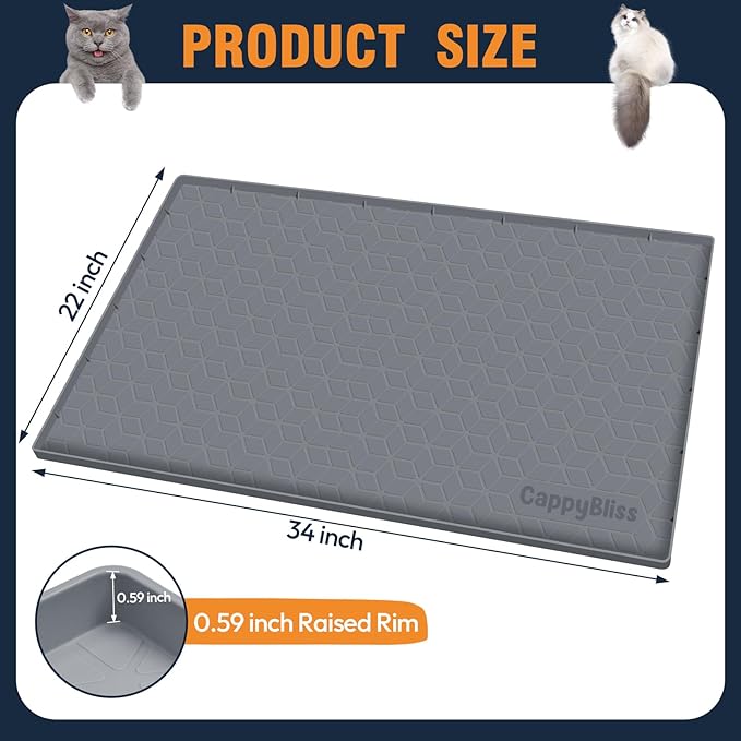 Large Cat Mat for Litter Box, 34"x22" Waterproof Silicone Mat with Litter Trapping, Easy Clean & Non-Slip Floor Pad for Indoor Cats, Green