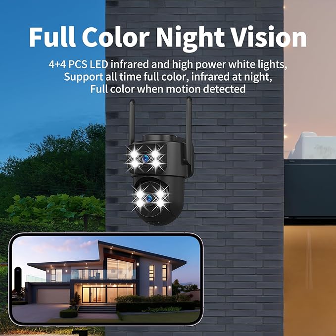 Dual-Lens Smart-Indoor Outdoor-Camera, 2K-3MP HD - 5G WiFi, 360° AI Motion Tracking IP65 Weatherproof, Color Night Vision, 24/7 Recording, 2-Way Audio, Nanny/Pet/Baby Cam (Black)