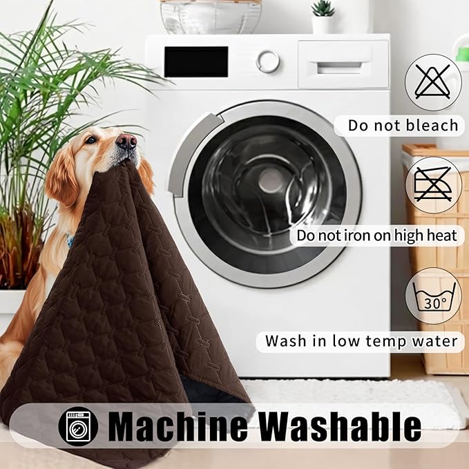 Smiry Waterproof Dog Bed Cover Blanket, Soft Reversible Pet Blanket, Washable Leakproof Cats Dogs Couch Cover for Sofa, Couch, Furniture, Plaid (82x102 Inch, Chocolate/Dark Grey)