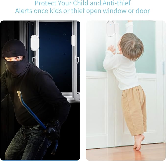 Door Sensor Detector,Smart Wireless Window Sensor Real time Alarm Compatible with Security Alarm System&Alexa&Google Assistant,Home Security Door Open Contact Sensor for Bussiness Burglar Alert