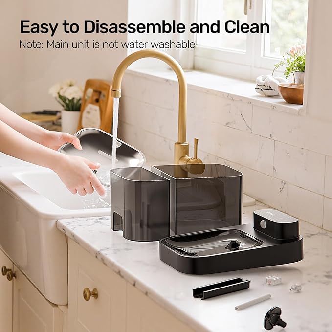 Cat Water Fountain, No Filter Cotton, App Monitoring Wastewater Separation Pet Water Fountain, 5000mAh Battery & Plug-in, 3L/101oz Wireless Automatic Water Dispenser for Cats Indoor, Black