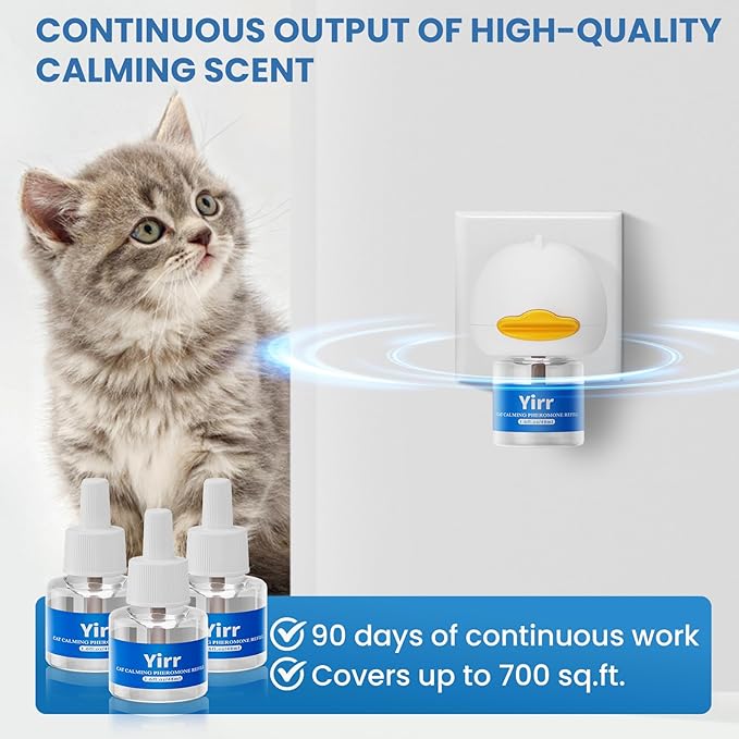 Cat Calming Diffuser, 4 in 1 Cat Pheromones Calming Diffuser, Multicat Calming Diffuser, Relaxing Pheromone for Cat Relief Stress Anxiety Fighting Scratching, 1 Diffuser 3 Refill(48ml)