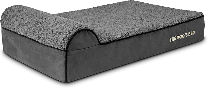 The Dog’s Bed Orthopedic Headrest Dog Bed Large Grey Plush, Memory Foam, Pain Relief for Arthritis, Hip & Elbow Dysplasia, Post Surgery, Lameness, Waterproof Washable Cover