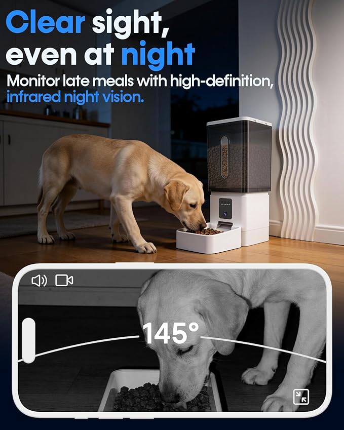 Large Breed Automatic Dog Feeder: 12L/50 Cups 5G WiFi Timed Dog Food Dispenser for Labrador - with HD 1080P Camera, Anti-Clog by Wnfuo