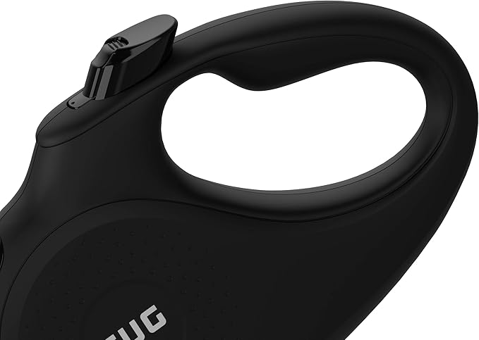 TUG 360° Tangle-Free Retractable Dog Leash with Anti-Slip Handle | 16 ft Strong Nylon Tape | One-Handed Brake, Pause, Lock (Small, Black/Grey)