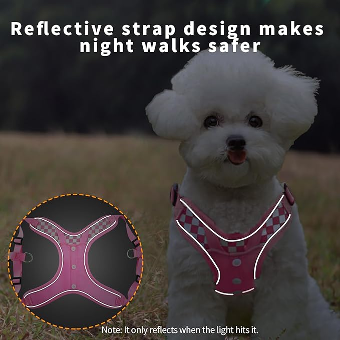 Dog Frenchie Harness with Leash Set, No Pull Adjustable Step in with Breathable Padded Vest Harness for Small Medium Large Dogs Training and Running (S Pink)