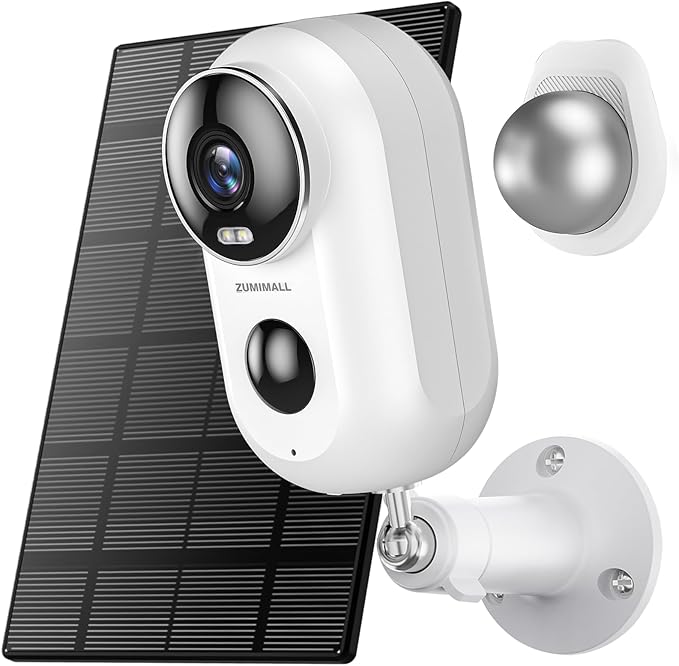 ZUMIMALL Solar Security Cameras Wireless Outdoor, 2K Outdoor Camera Wireless Solar Powered, 2.4G WiFi Battery Camera, 3MP Color Night Vision, Magnetic Mount,Siren,PIR/AI Analyse, IP66, Cloud, Alexa