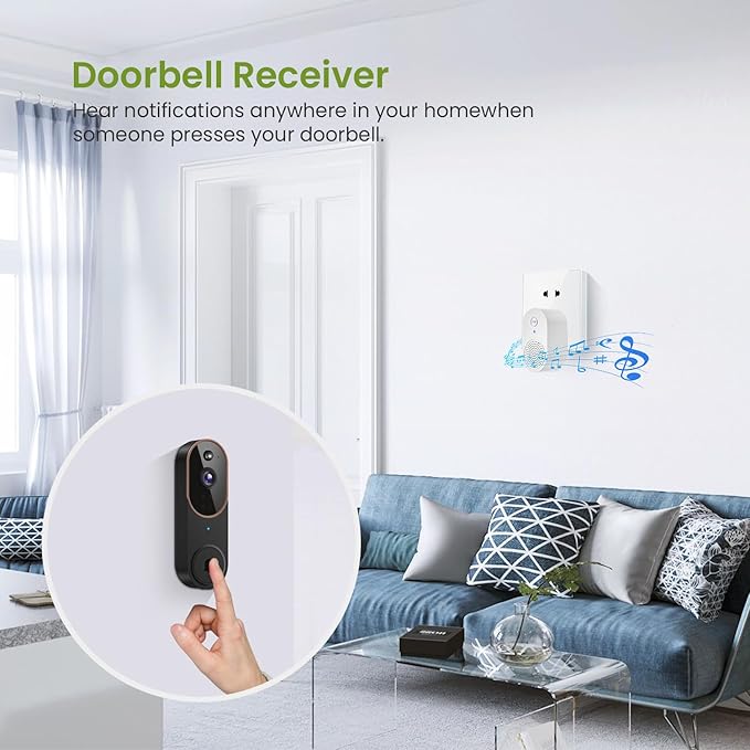 1080P Wireless Video Doorbell Camera, Smart Outdoor Surveillance Cam, FHD Live View, Cloud Storage, AI Human Detection, Night Vision, Two Way Audio, Instant Alert (Brown)