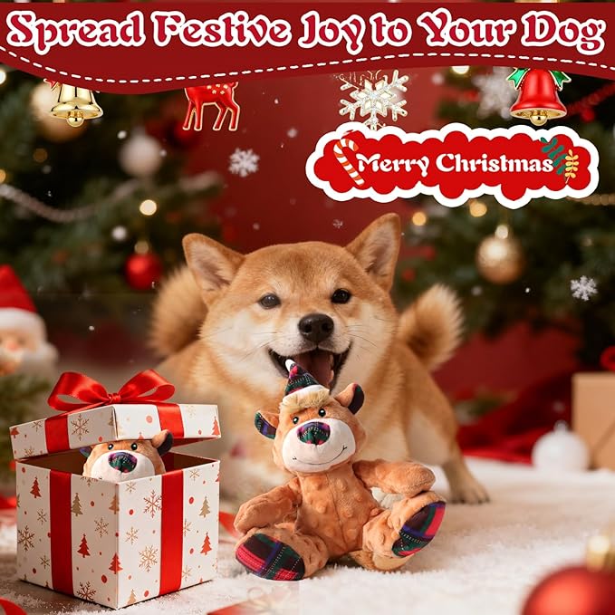 Christmas Squeaky Dog Toys for Large Dogs, Interactive Tug of War Bear to Keep Them Busy - XMS Bear with Crinkle Paper for Puppy Small Medium Large Dogs