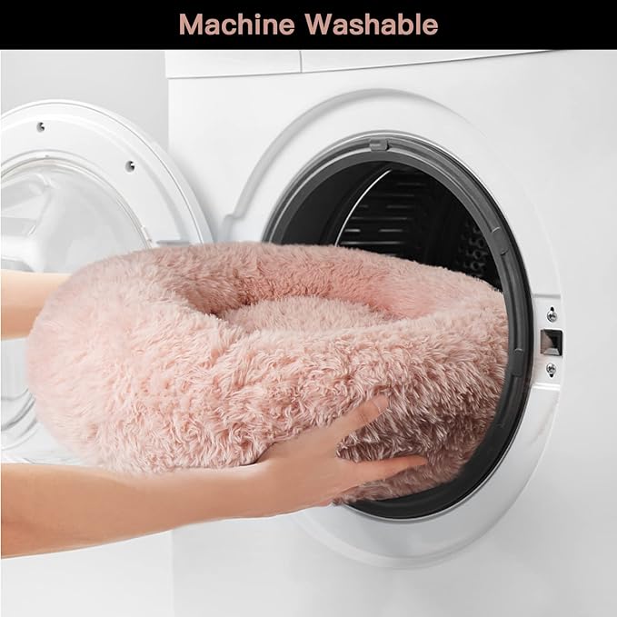 Calming Dog Beds for Large Dogs, Faux Fur Donut Cuddler Dog Bed, Round Fluffy Pillow, Washable Pet Bed for Dogs Up to 80Lbs, 36inch