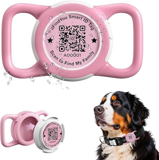 Waterproof AirTag Dog Collar Holder for Apple Tracker QR Code Case Pink