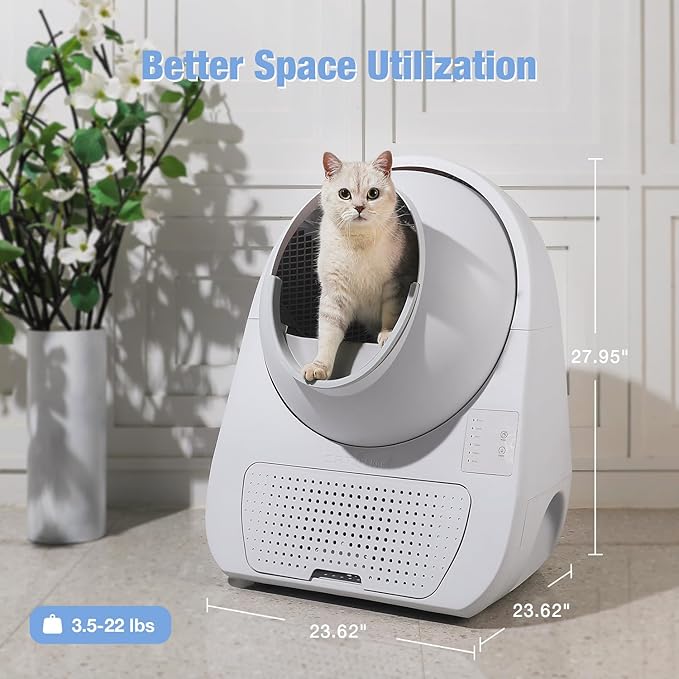 CATLINK Self Cleaning Cat Litter Box, Auto Safety Sensors for Multiple Cats 3.5~22 pounds, Double Odor Removal with Trash Bags(Young Version)