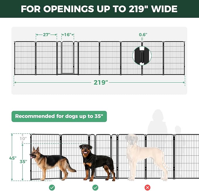 FXW Dog Gate Extra Wide Designed for Indoor Use, Adjustable Width Up to 219-inch Wide (45" H 8 Wire Panels for Large Dogs), Black