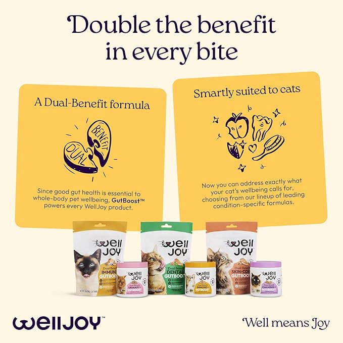 WellJoy Cat Treat Immune+ GutBoost | Supports a Healthy Respiratory System & Immune Defenses | Dual-Benefit GutBoost Formulation | Vet Formulated | Made in USA | Real Chicken | 120 Soft Chews