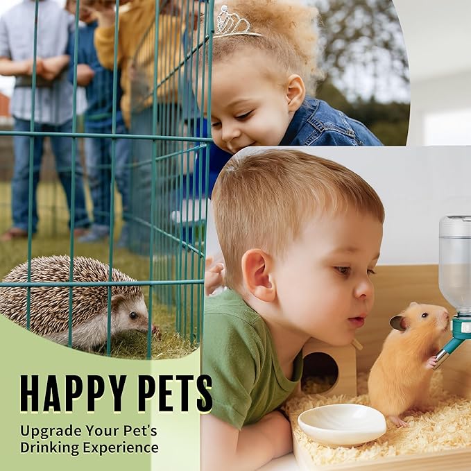 Choco Nose No-Drip Water Bottle Feeder for Hamsters, Hedgehogs, Gliders, Mice, Gerbils, & Small Pets 10.2 fl.oz, 300ml - Easy to Install in Cages/Crates, US Patented Leakproof Nozzle 10mm, Green(C125)