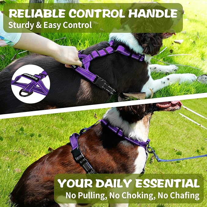 No-Pull Harness,Y-Shaped Design,Buckle-Neck Balance Harness with Reflective Stitching, Ideal for Dog Training and Night Walking, Padded Handle, Durable High-Tensile Nylon-Purple-S