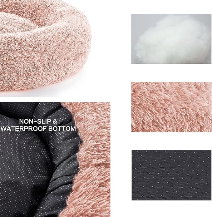 Calming Dog Bed Anti-Anxiety Donut Dog Beds for Small Medium Large Dogs,Washable Plush Fluffy Indoor Cat Kitten Round Cuddler Cushion (Pink, XX-Large)