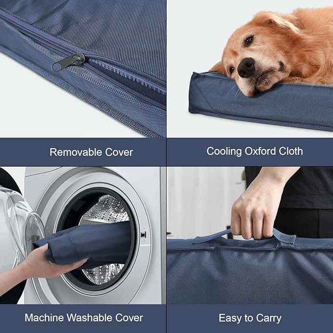 Outdoor Dog Bed for Small Dogs, Waterproof Dog Crate Bed for Medium Dogs Cats, Orthopedic Egg Crate Foam Pet Bed with Washable Removable Oxford Cover, Navy