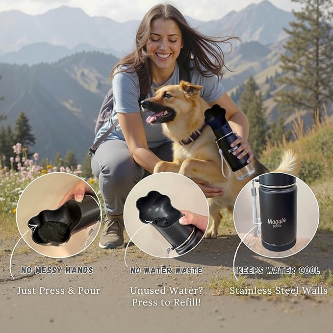 Stainless Steel Dog Travel Water Bottle, Double-Wall Vacuum Insulated Portable Dog Water Dispenser, Drink Cup and Snack Container On The Go, Outdoor Walking, Hiking, Travel, Water Bottle