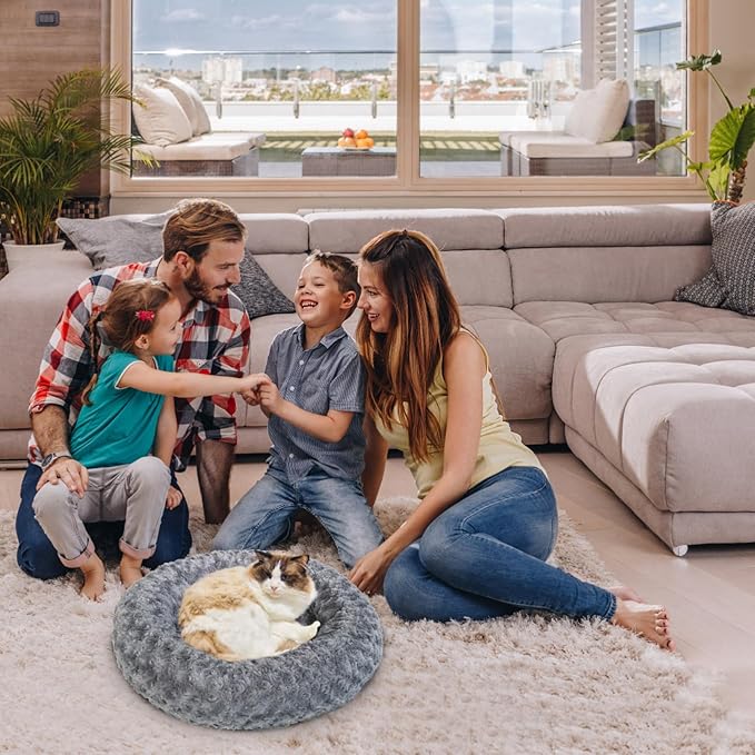 Heated Cat Beds for Indoor Cats Warming Cat Beds Super Soft Machine Washable Thermo Kitty Electric Heating Bed 19 Inches Round