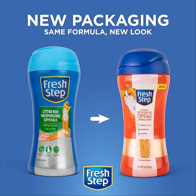 Fresh Step Cat Litter Crystals in Tropical Summer Breeze Scent - Cat Litter Box Deodorizer - Combats Odors and Neutralizes Smells to Keep Your Home Clean, 15 Ounce - 6 Pack